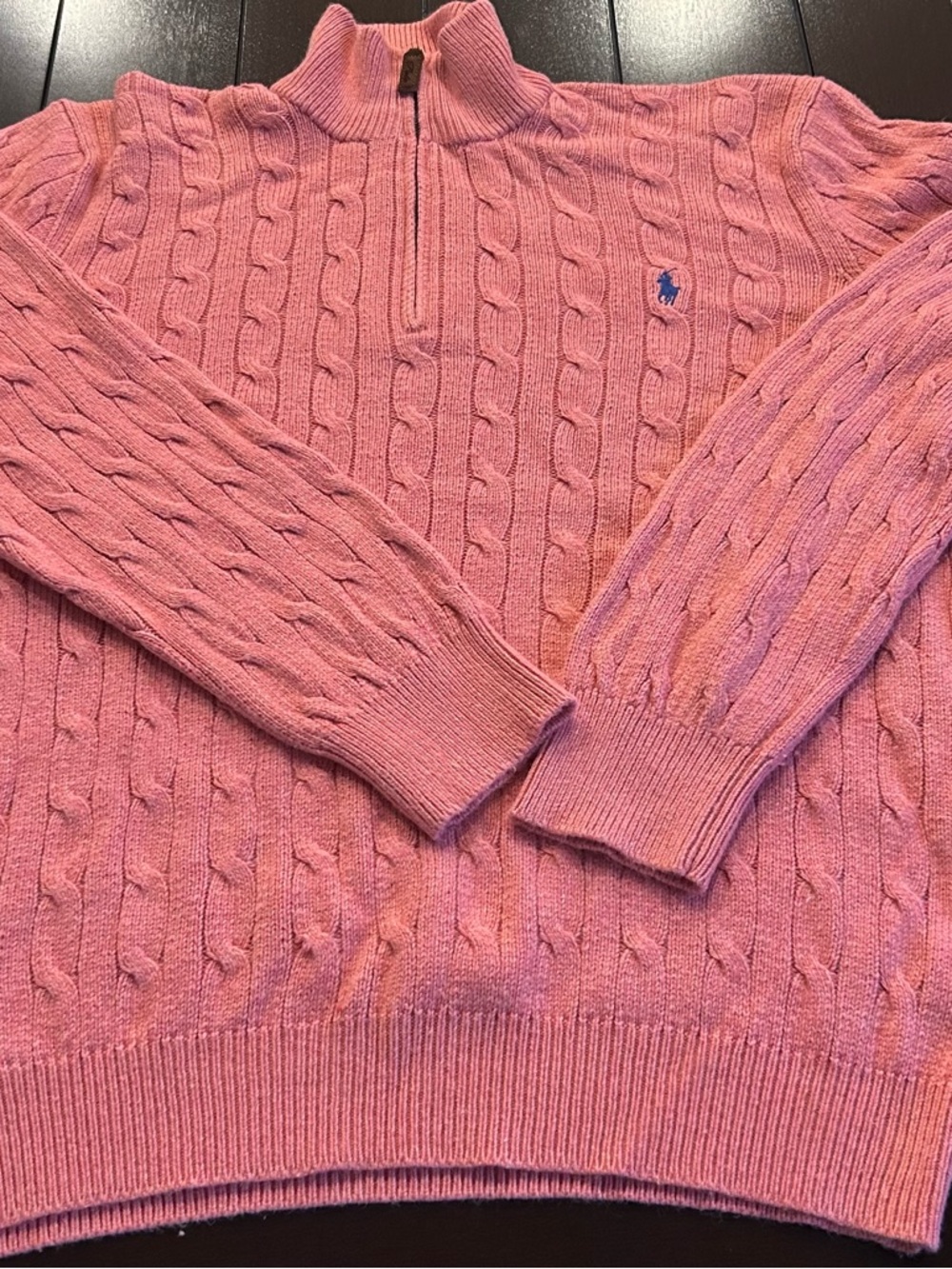 Ralph Lauren Pink Cable-Knit Quarter-Zip Sweater 100% Tussan Silk